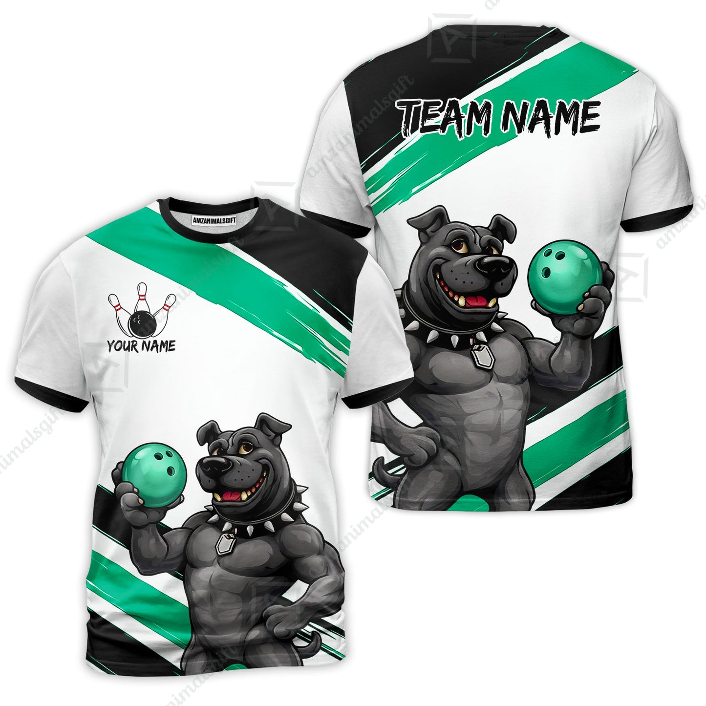 Custom Bowling Jersey Polo Shirt, Pitbull Hold Bowling Ball, Custom Bowling Jersey Team Shirt For Players With Name & Team Name