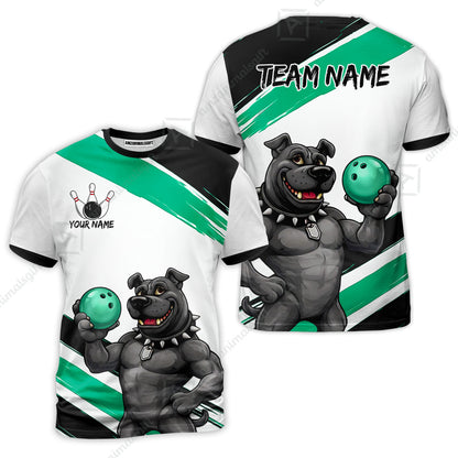 Custom Bowling Jersey Polo Shirt, Pitbull Hold Bowling Ball, Custom Bowling Jersey Team Shirt For Players With Name & Team Name