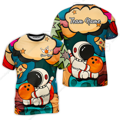 Custom Bowling Jersey Polo Shirt, Astronaut Bowling Galaxy Flight, Personalized Name And Team Name