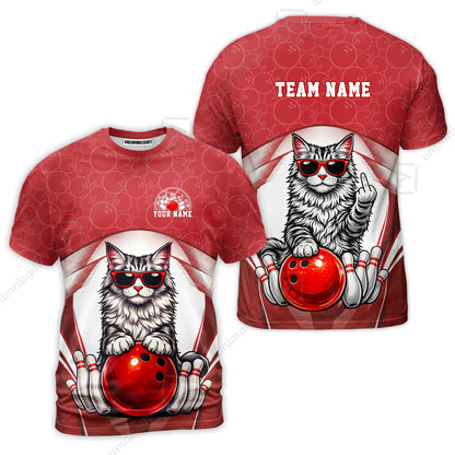 Custom Bowling Polo Shirt, Funny Cat with Sunglasses Bowling Custom Bowling Polo Team Shirt For Players With Name & Team Name