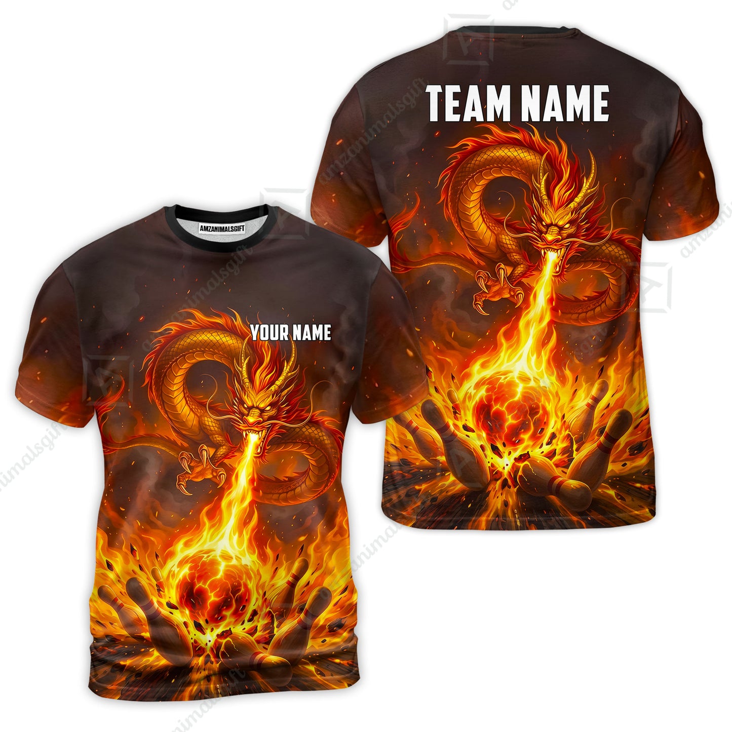 Custom Bowling Jersey Polo Shirt, Asian Dragon's Fire Strike, Custom Bowling Jersey Team Shirt For Players With Name & Team Name