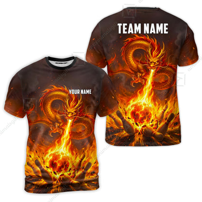 Custom Bowling Jersey Polo Shirt, Asian Dragon's Fire Strike, Custom Bowling Jersey Team Shirt For Players With Name & Team Name
