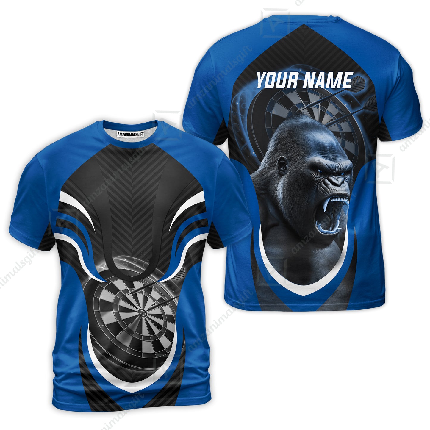 Gorilla And Darts Custom Name Men Polo Shirt, Bullseye Dartboard Brown Personalized Men Polo Shirt Gift For Darts Lovers, Team, Friends