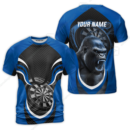 Gorilla And Darts Custom Name Men Polo Shirt, Bullseye Dartboard Brown Personalized Men Polo Shirt Gift For Darts Lovers, Team, Friends