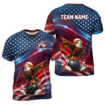Custom Bowling Jersey Polo Shirt, Eagle Bowling Flag America Thunder Wave, Custom Bowling Jersey Team Shirt For Players With Name and Team Name