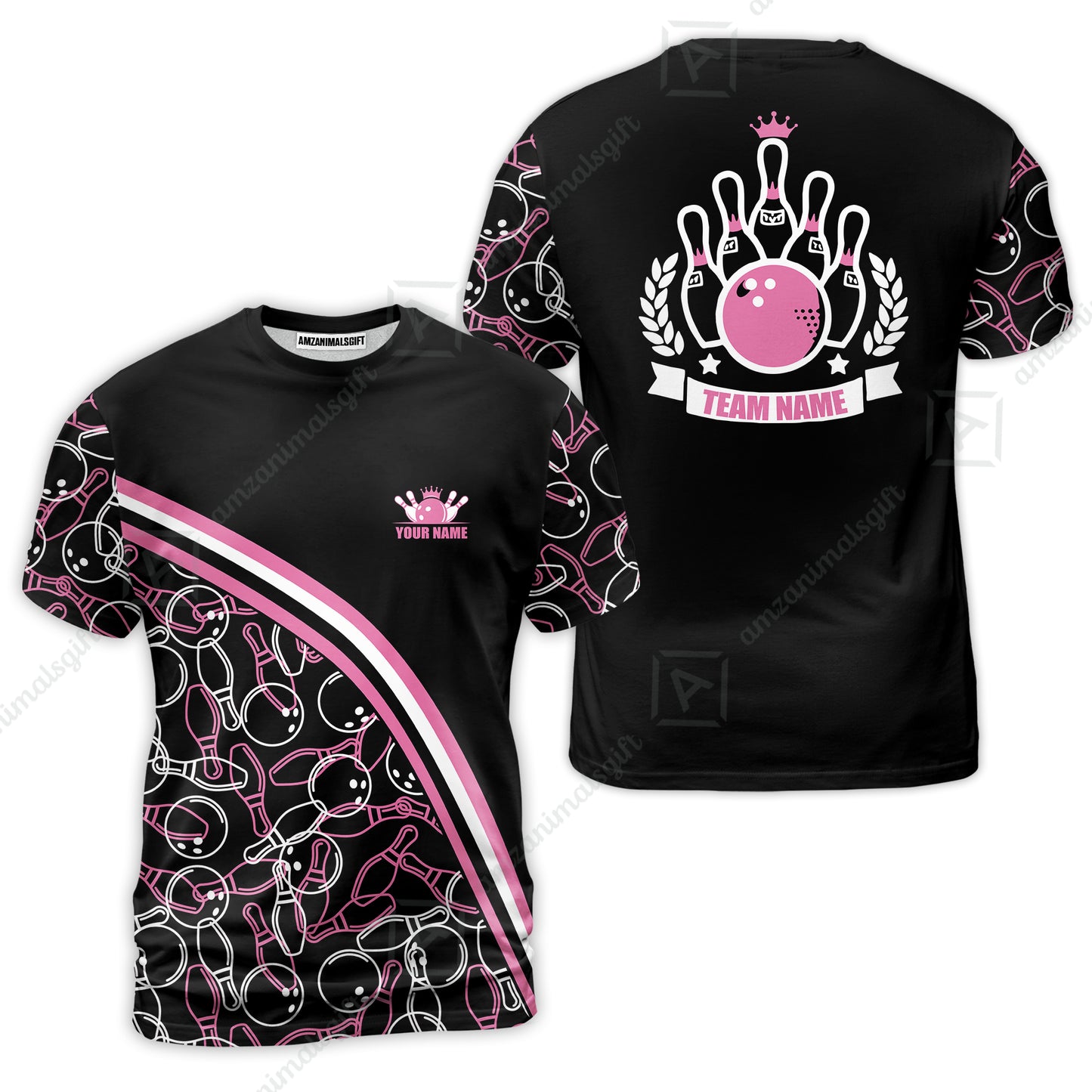 Bowling Customized Women Polo Shirt - Black Pink Bowling Pattern Personalized Bowling Polo Shirt - Gift For Friend, Family, Bowling Lovers