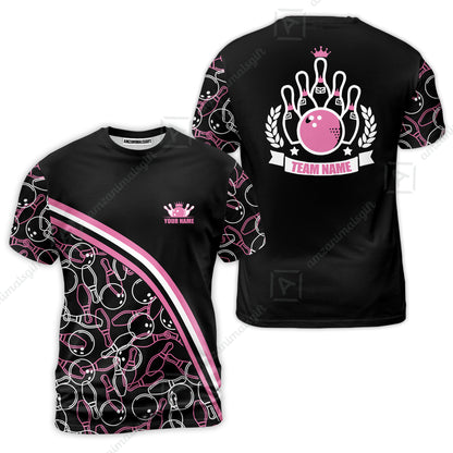 Bowling Customized Women Polo Shirt - Black Pink Bowling Pattern Personalized Bowling Polo Shirt - Gift For Friend, Family, Bowling Lovers