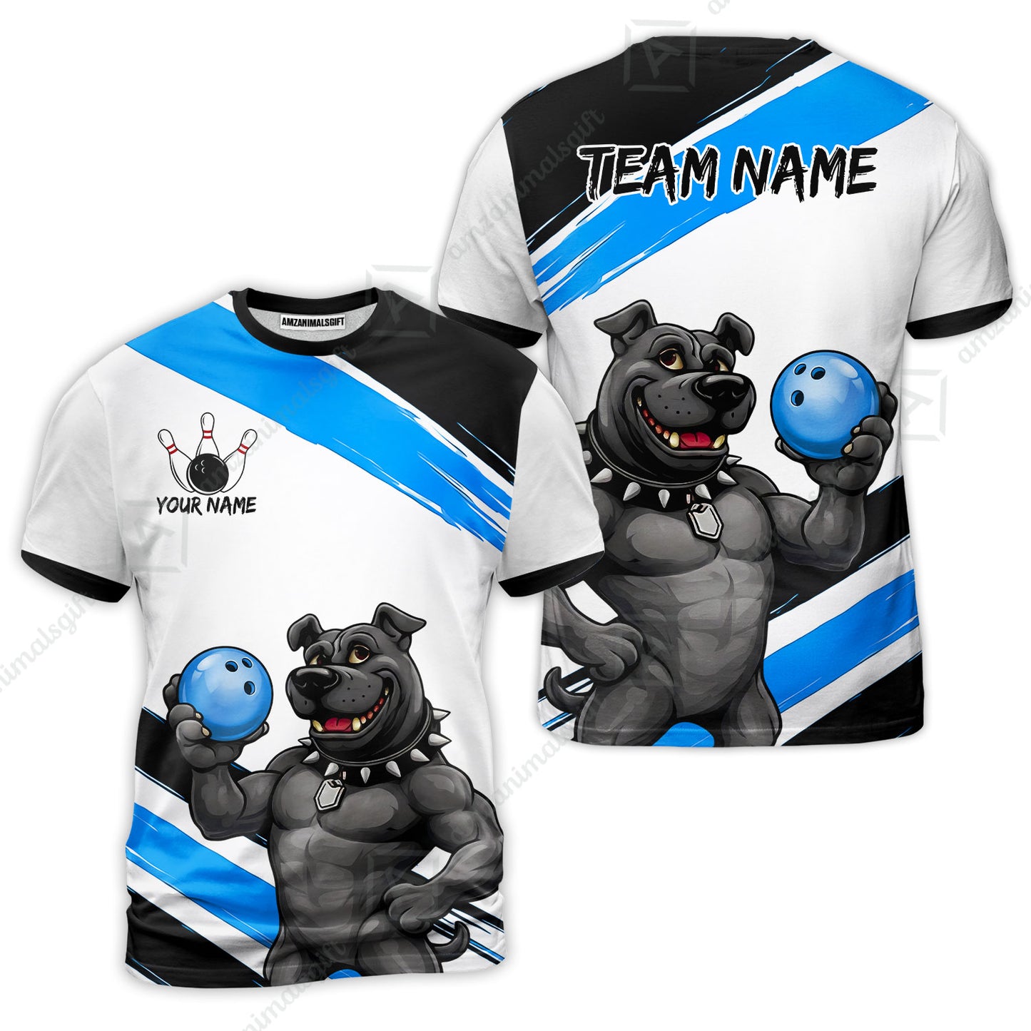 Custom Bowling Jersey Polo Shirt, Pitbull Hold Bowling Ball, Custom Bowling Jersey Team Shirt For Players With Name & Team Name