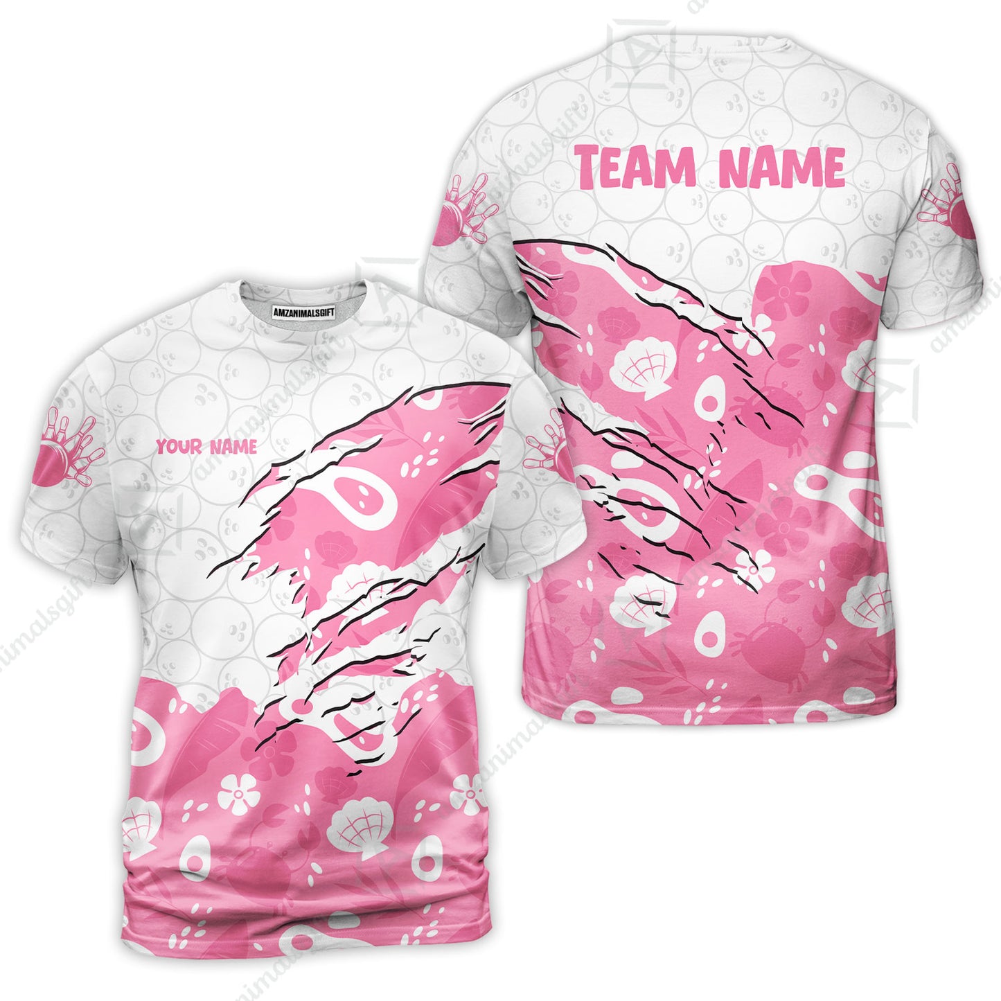 Custom Bowling Jersey Polo Shirt, Pattern Crab Half Crenate Ark Flower Glass, Personalize Name and Team Name