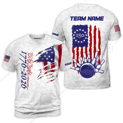 Custom Bowling Jersey Polo Shirt, Semiquincentennial USA 250, Custom Bowling Jersey Team Shirt For Players With Name and Team Name
