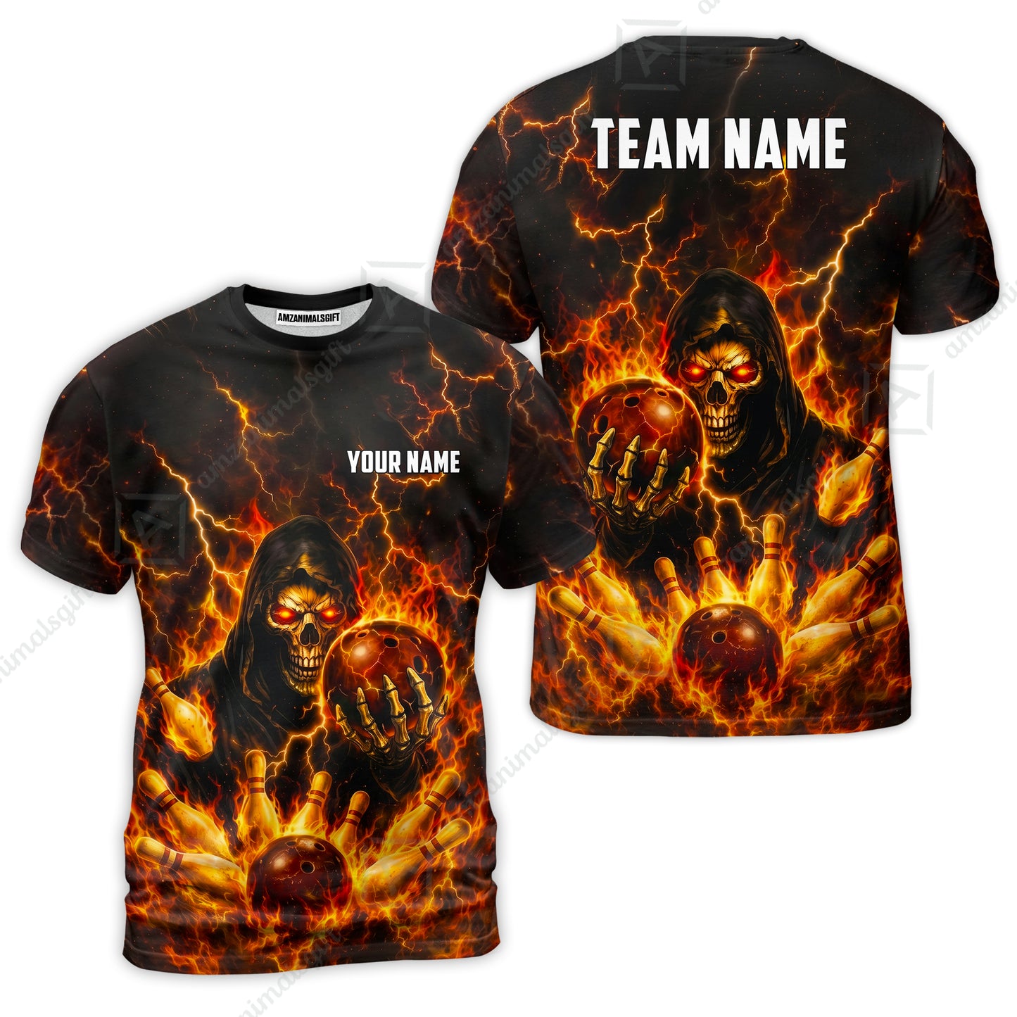 Custom Bowling Jersey Polo Shirt, Lightning Grim Reaper, Custom Bowling Jersey Team Shirt For Players With Name & Team Name