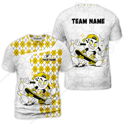 Custom Bowling Jersey Polo Shirt, Skateboarder Bowling Ball Mascot, Custom Bowling Jersey Team Shirt For Players With Name and Team Name