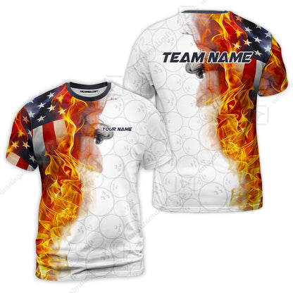 Custom Bowling Jersey Polo Shirt, Flaming USA Flag Graphic Bowling, Custom Bowling Jersey Team Shirt For Players With Name & Team Name