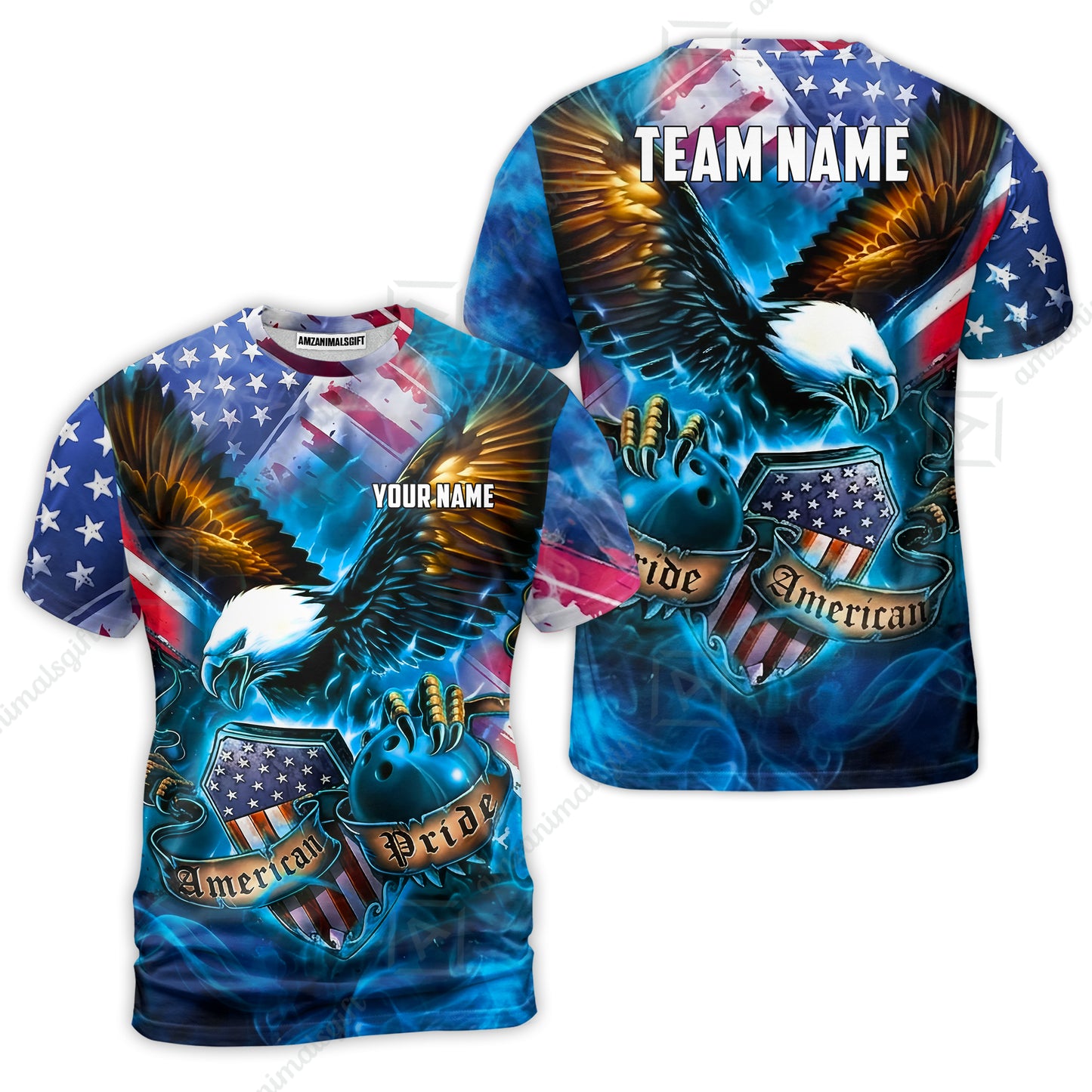 Custom Bowling Jersey Polo Shirt, American Pride Eagle, Personalized Name & Team Name