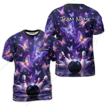 Custom Bowling Jersey Polo Shirt, Galaxy Butterfly Aesthetic Bowling, Custom Bowling Jersey Team Shirt For Players With Name & Team Name
