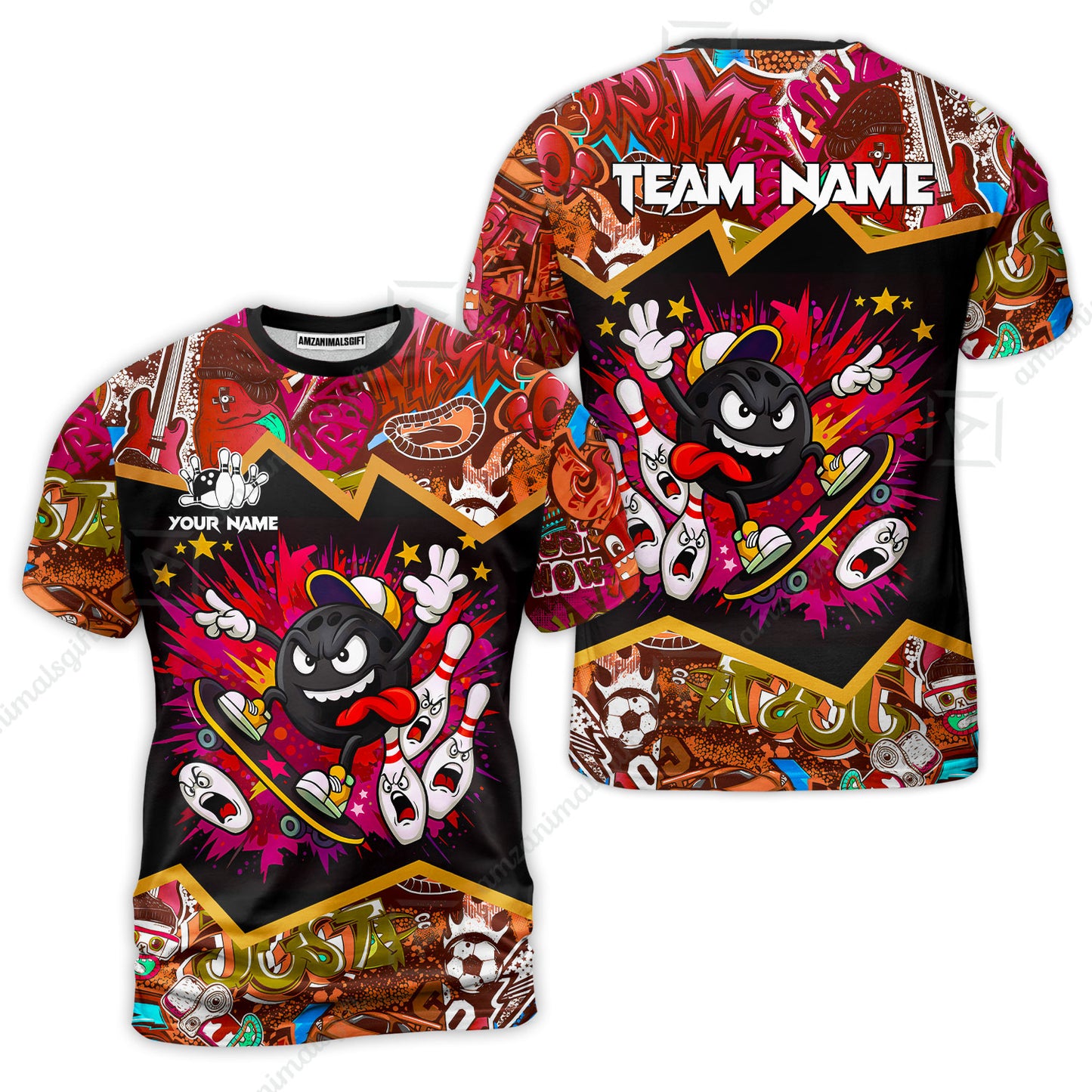 Customized Bowling Unisex Polo Shirt, Skater Bowling Ball Attack, Bowling Uniform, Personalized Name And Team Name