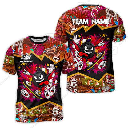Customized Bowling Unisex Polo Shirt, Skater Bowling Ball Attack, Bowling Uniform, Personalized Name And Team Name