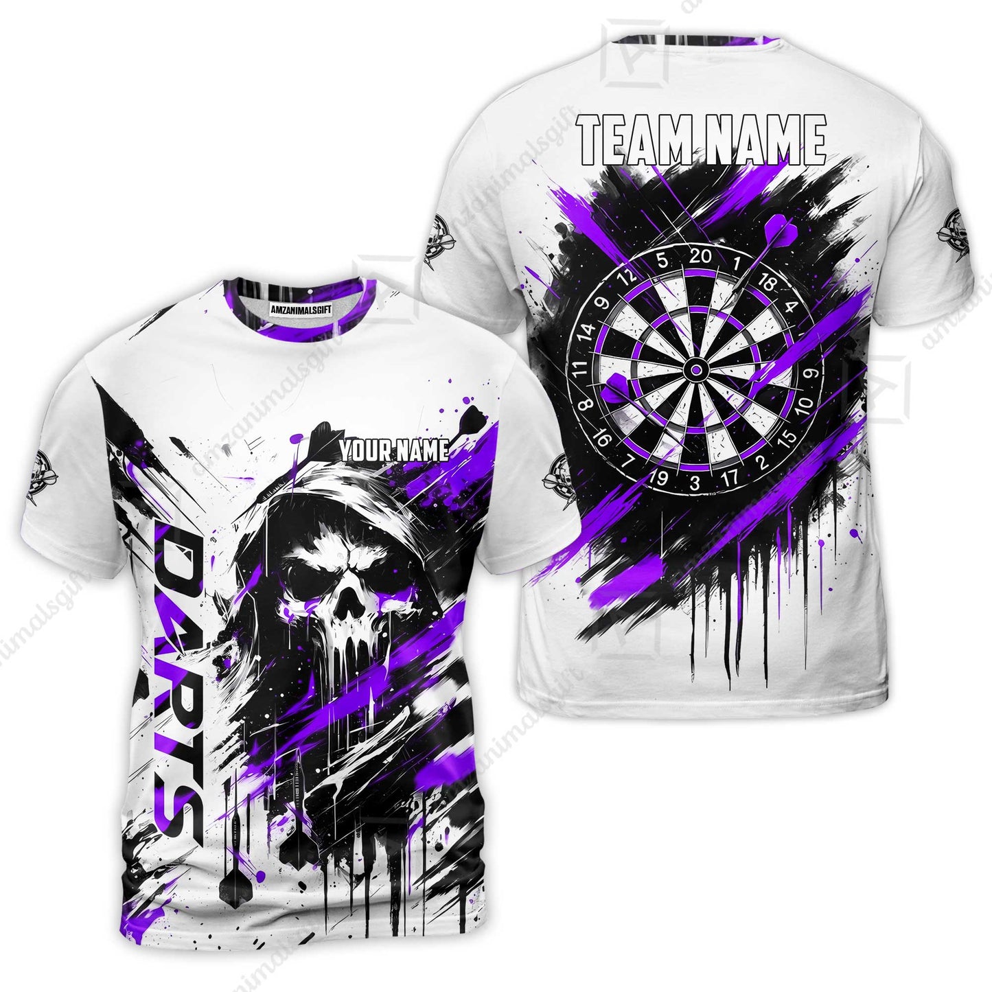 Custom Darts Jersey Polo Shirt, Grim Reaper Sketch Splatter, Custom Dart Jersey Team Shirt For Players With Name & Team Name