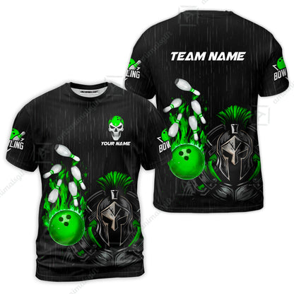 Custom Bowling Jersey Polo Shirt, Fire Bowling Knight Rain Skull Logo, Personalize Name & Team Name
