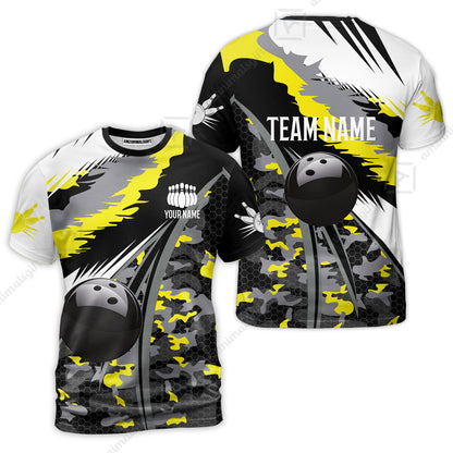 Custom Bowling Team Jersey, Personalized Long Sleeve Jersey Shirt Camo Bowling Shirt with Name & Team Name