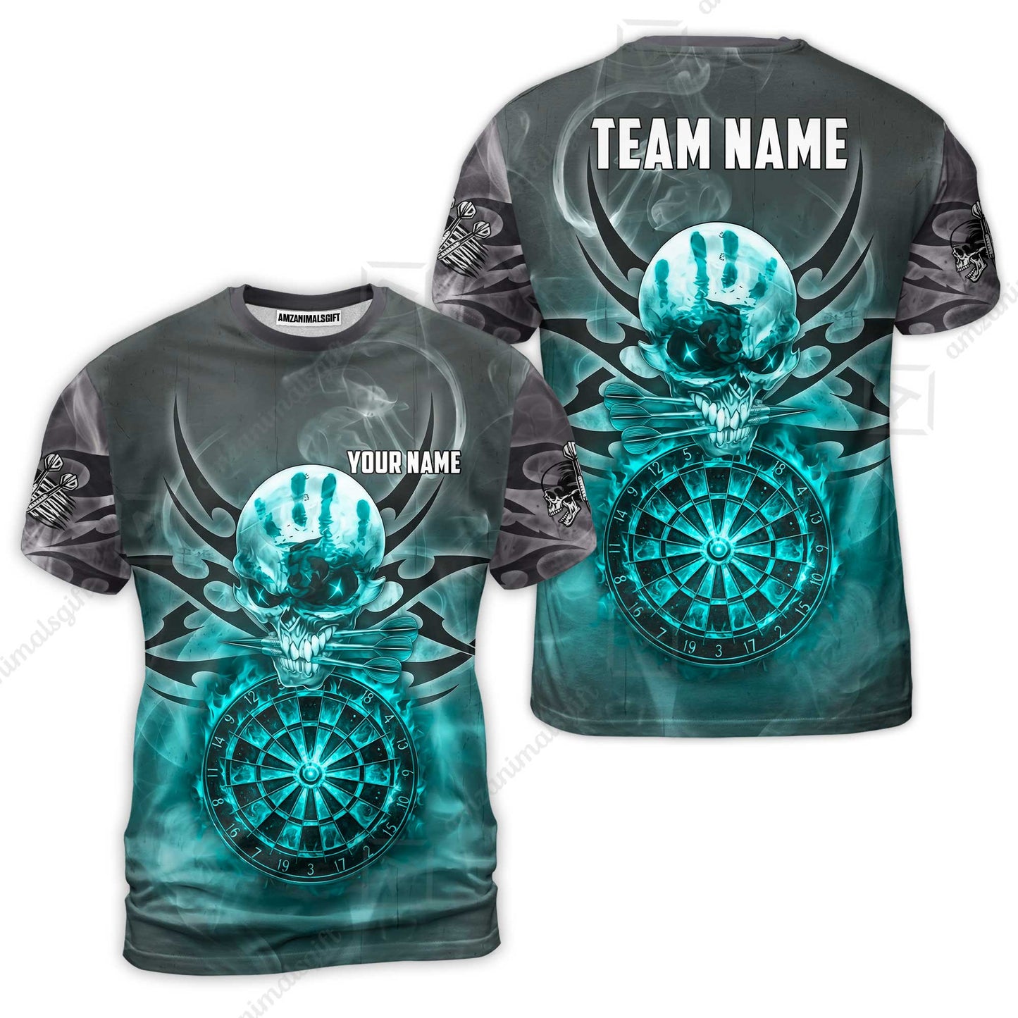 Custom Darts Jersey Polo Shirt, Glowing Fire Skull Tribal, Custom Dart Jersey Team Shirt For Players With Name & Team Name