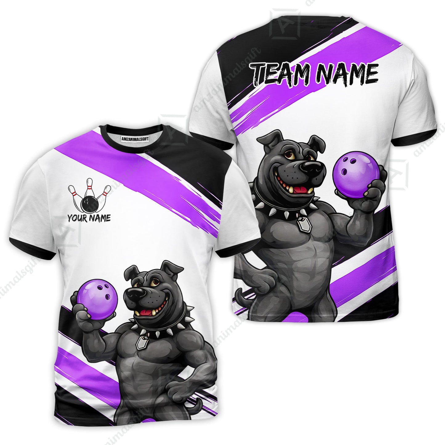 Custom Bowling Jersey Polo Shirt, Pitbull Hold Bowling Ball, Custom Bowling Jersey Team Shirt For Players With Name & Team Name