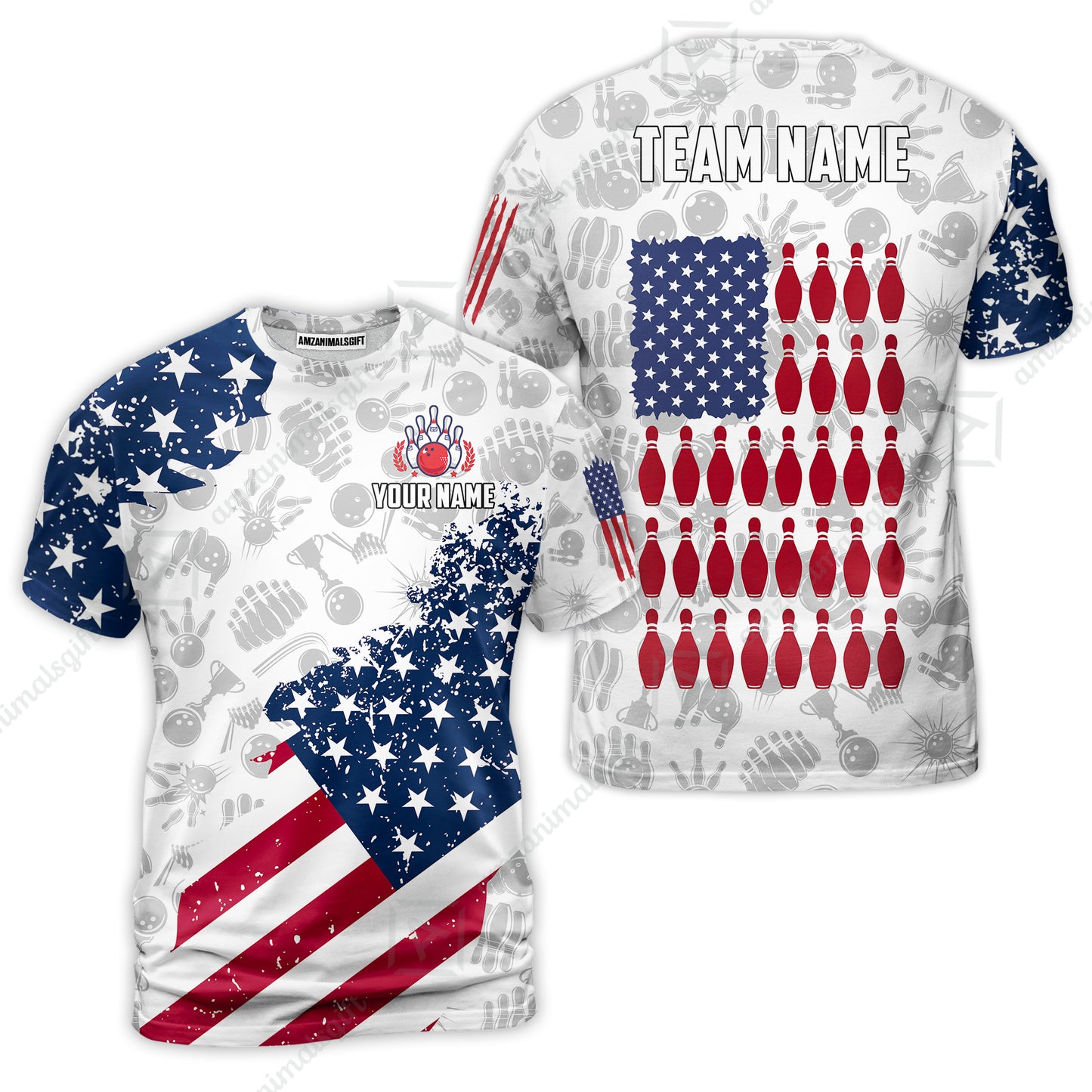 Custom Bowling Jersey Polo Shirt, Americana Patriotic Distressed Flag, Custom Bowling Jersey Team Shirt For Players With Name and Team Name