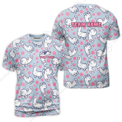 Custom Bowling Jersey Polo Shirt, Cute Alpaca Pattern Bowling Custom Bowling Jersey Team Shirt With Name & Team Name