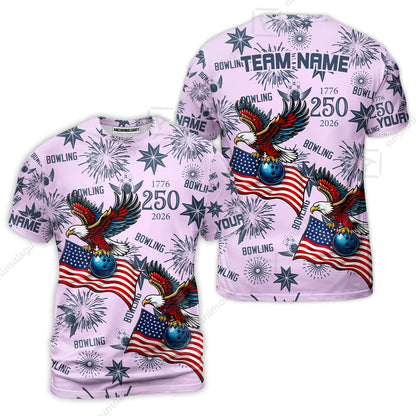 Custom Bowling Jersey Polo Shirt, USA 250 Years of Independence Bowling, Custom Bowling Jersey Team Shirt For Players With Name and Team Name