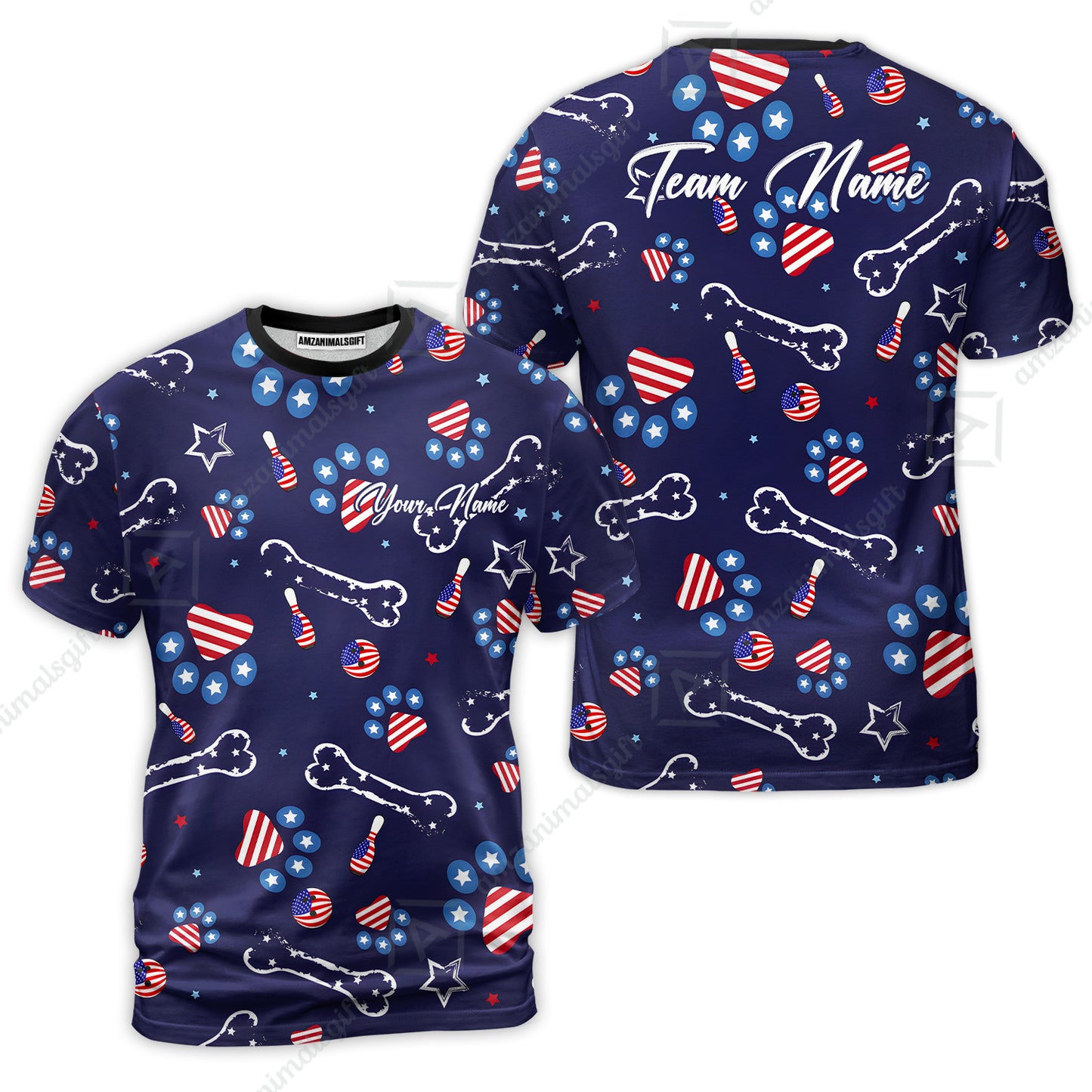 Custom Bowling Jersey Polo Shirt, US Dog Footprint, Personalize Name and Team Name