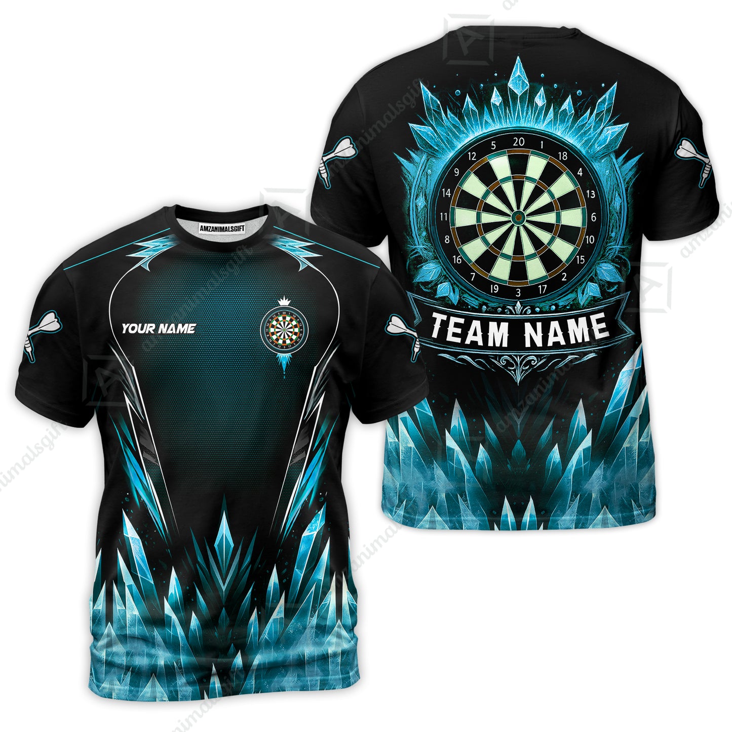 Custom Blue Ice Dartboard Jersey Polo Quarter-Zip Team Shirts, Customized Name Team Name Darts Team Jerseys Uniform