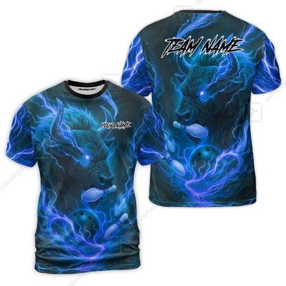 Custom Bowling Jersey Polo Shirt, Charging Bull Bowling Custom Bowling Jersey Team Shirt For Players With Name & Team Name