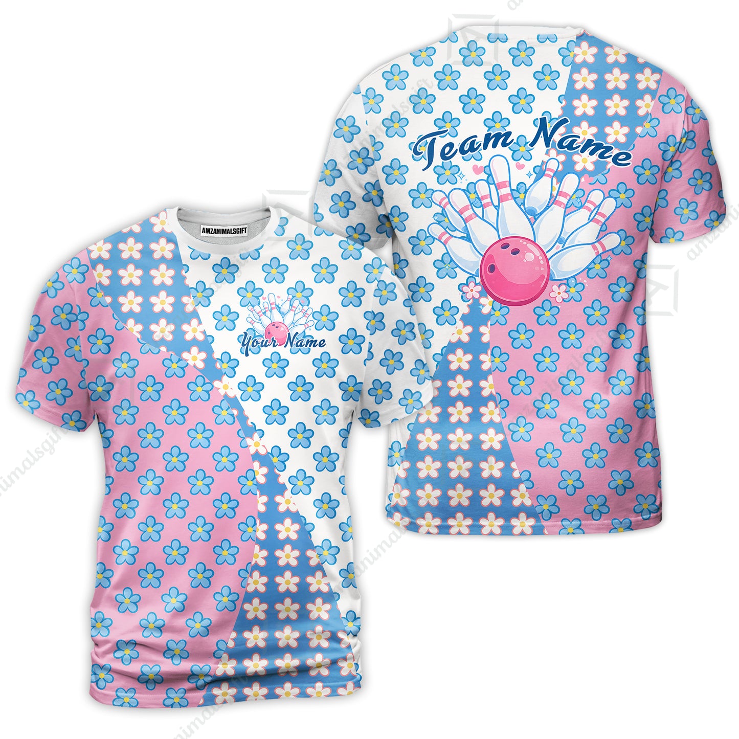 Custom Bowling Jersey Polo Shirt, Pastel Retro Flower Power Bloom, Custom Bowling Jersey Team Shirt For Players With Name and Team Name