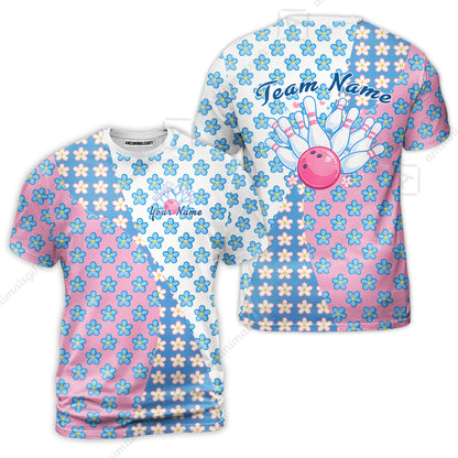 Custom Bowling Jersey Polo Shirt, Pastel Retro Flower Power Bloom, Custom Bowling Jersey Team Shirt For Players With Name and Team Name