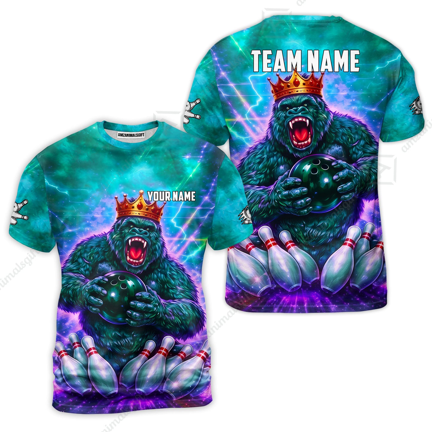 Custom Bowling Jersey Polo Shirt, King Gorilla Holding Bowling Ball, Custom Bowling Jersey Team Shirt For Players With Name & Team Name