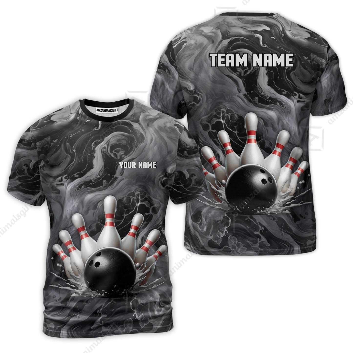 Custom Bowling Team Unisex Polo Shirt, Black Pearl Urethane Bowling Ball Marble Smoke Design for Bowlers