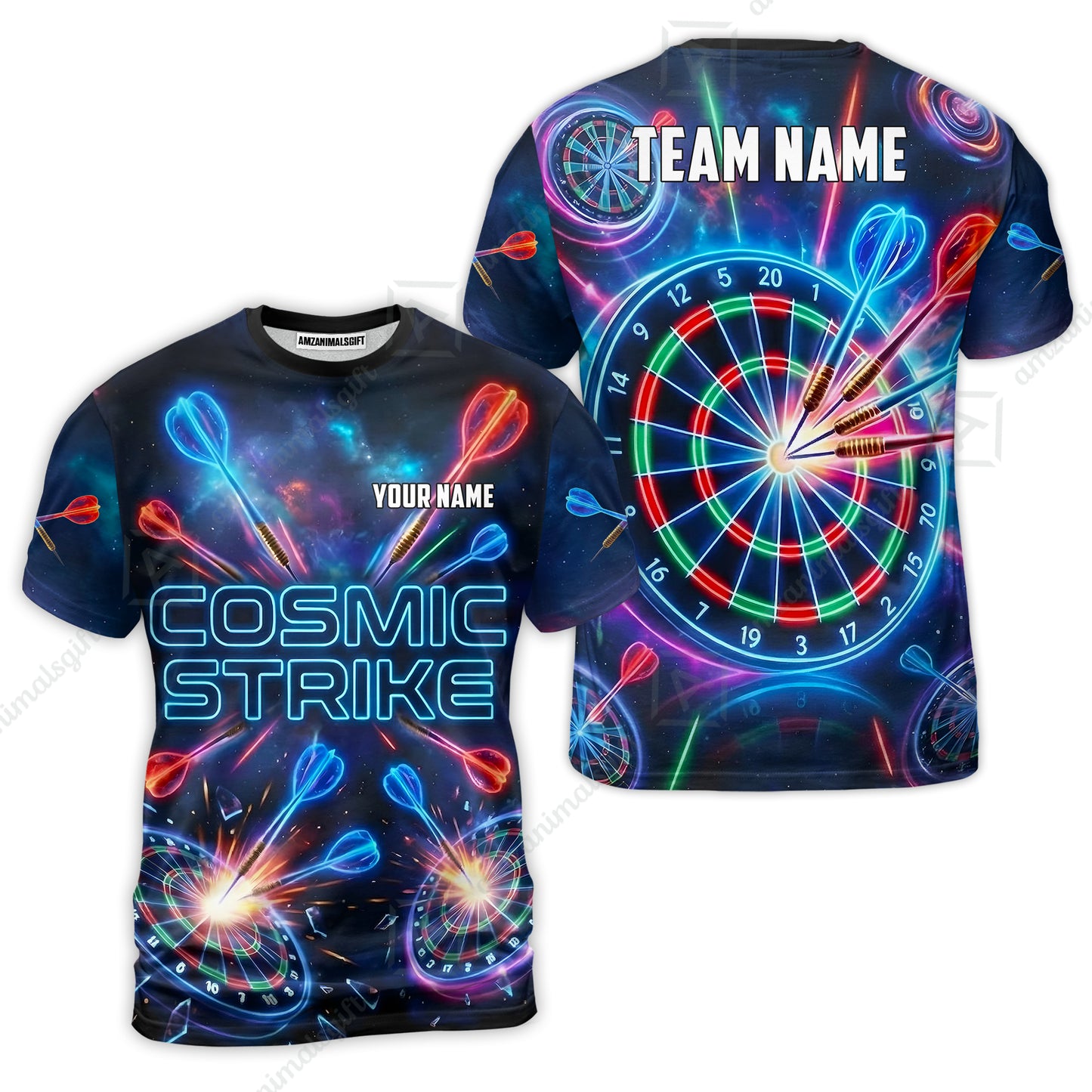 Custom Darts Team Jersey, Personalized Neon Galaxy Strike Darts Polo Shirt For Players With Name & Team Name