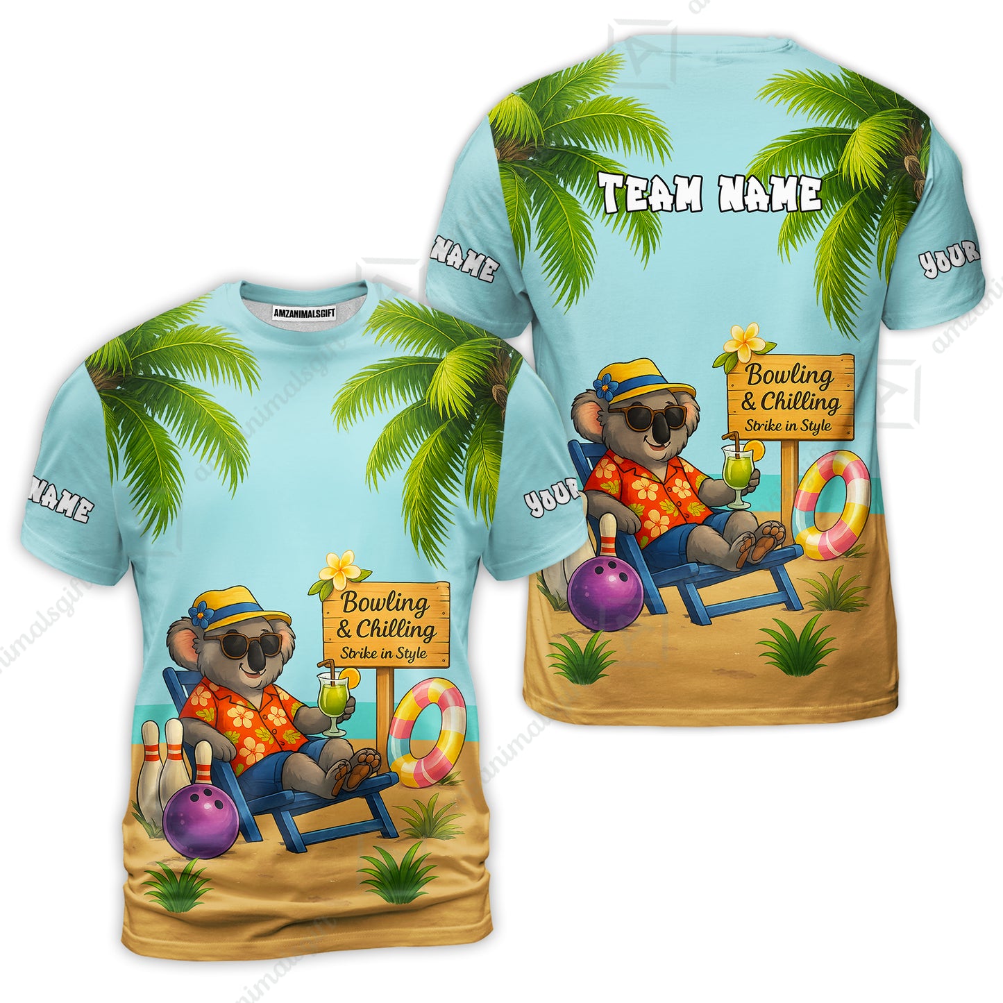 Custom Bowling Jersey Polo Shirt, Chilling Koala Bowling Custom Bowling Jersey Team Shirt For Players With Name & Team Name