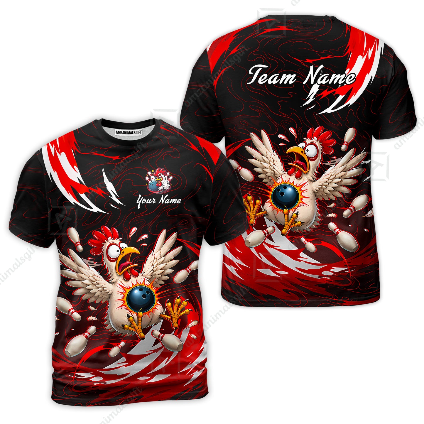 Customized Bowling Shirt, Crazy Chicken, Personalized Polo Shirt For Players With Name & Team Name