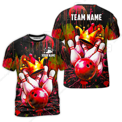 Custom Bowling Jersey Polo Shirt, Neon King Crown, Custom Bowling Jersey Team Shirt For Players With Name and Team Name