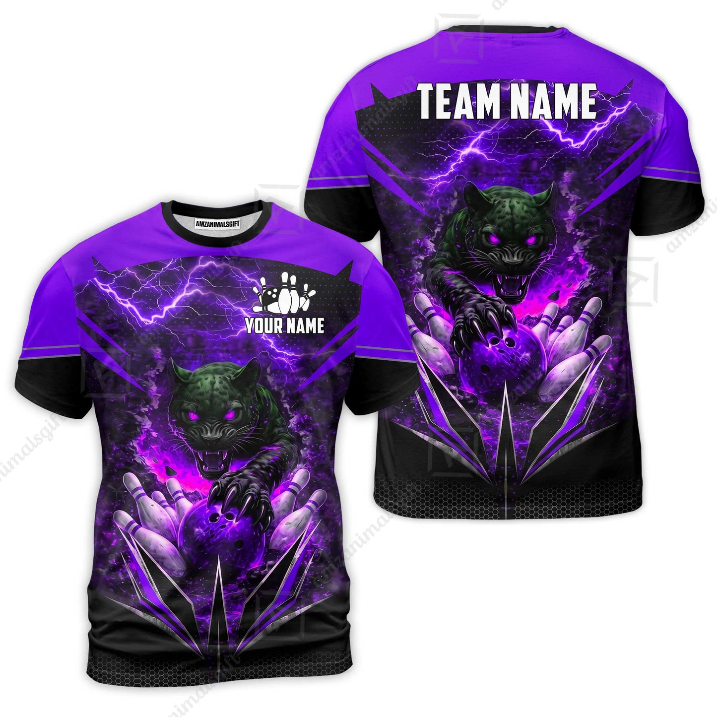 Custom Bowling Jersey Polo Shirt, Electric Panther Bowling, Personalized Name & Team Name