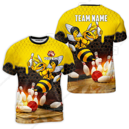 Customized Hornet Strike & Honeycomb Dripping Bowling Jersey, Custom Name And Team Name For Bowlers