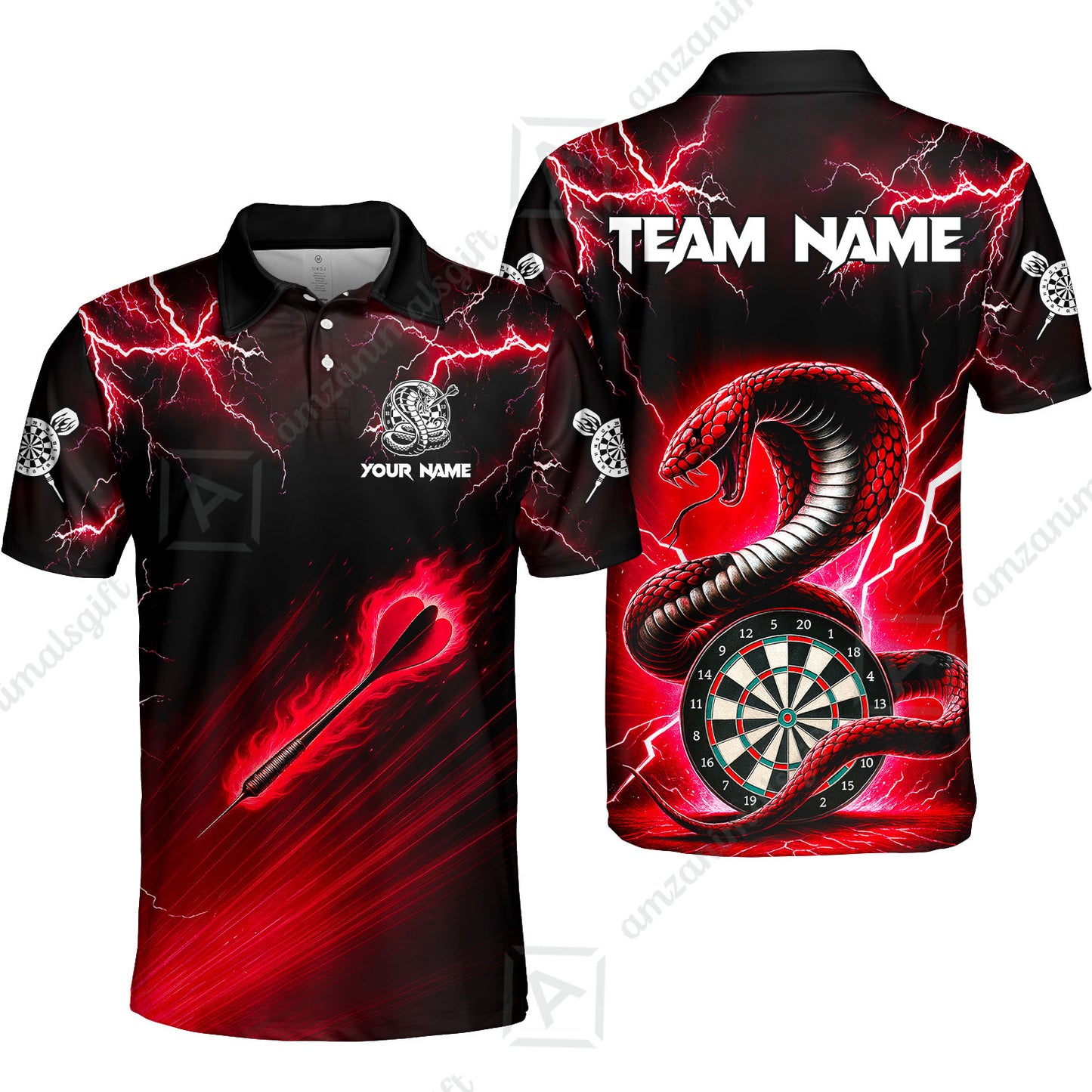 Customized Darts Polo Shirt, Darts Thunder Lightning Cobra Snake Multicolor Polo Shirt Team Jersey For Darts Players