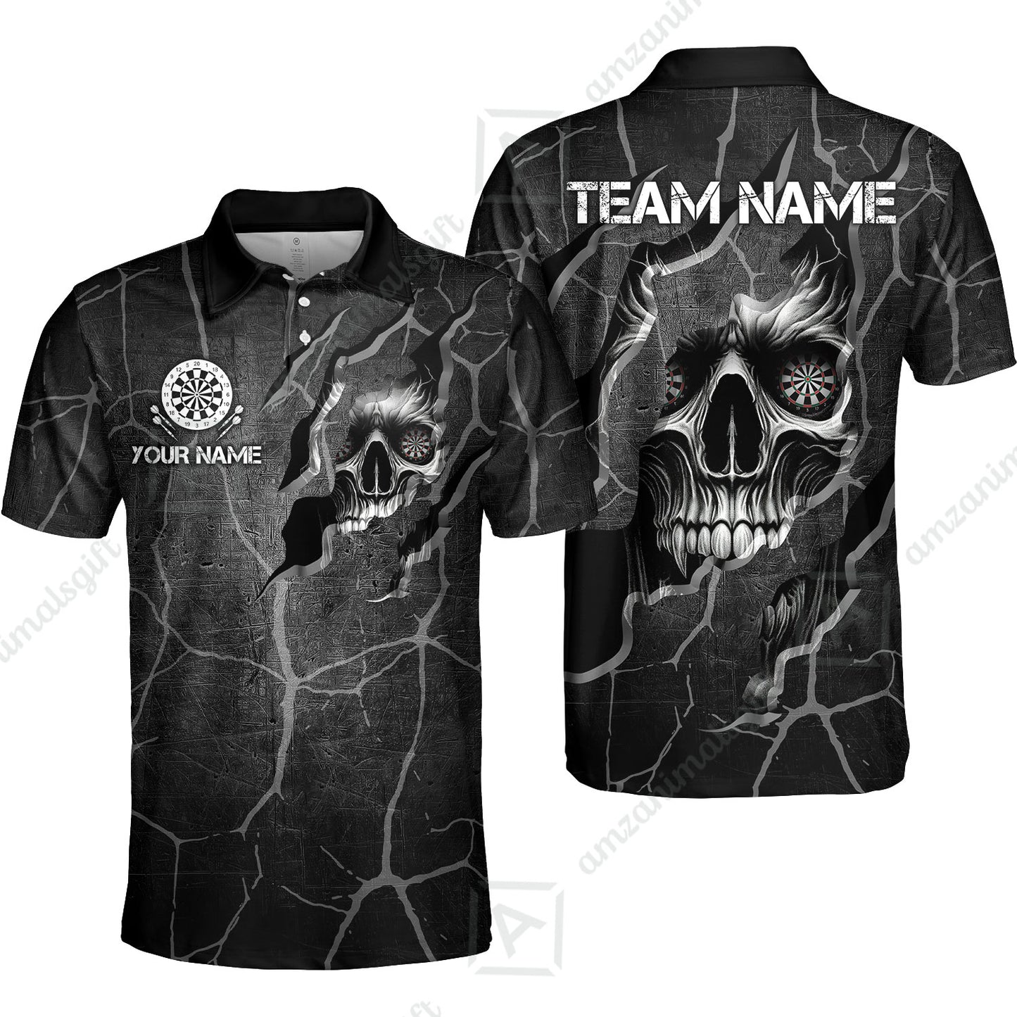 Customized Darts Polo Shirt, Torn-Up Skull Dartboard Eyes Darts Polo Shirt Team Style Jersey for Darts Players