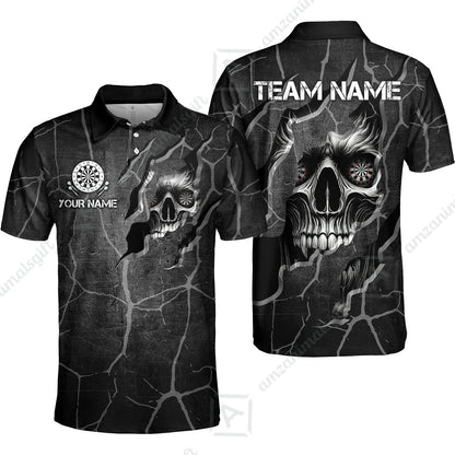 Customized Darts Polo Shirt, Torn-Up Skull Dartboard Eyes Darts Polo Shirt Team Style Jersey for Darts Players