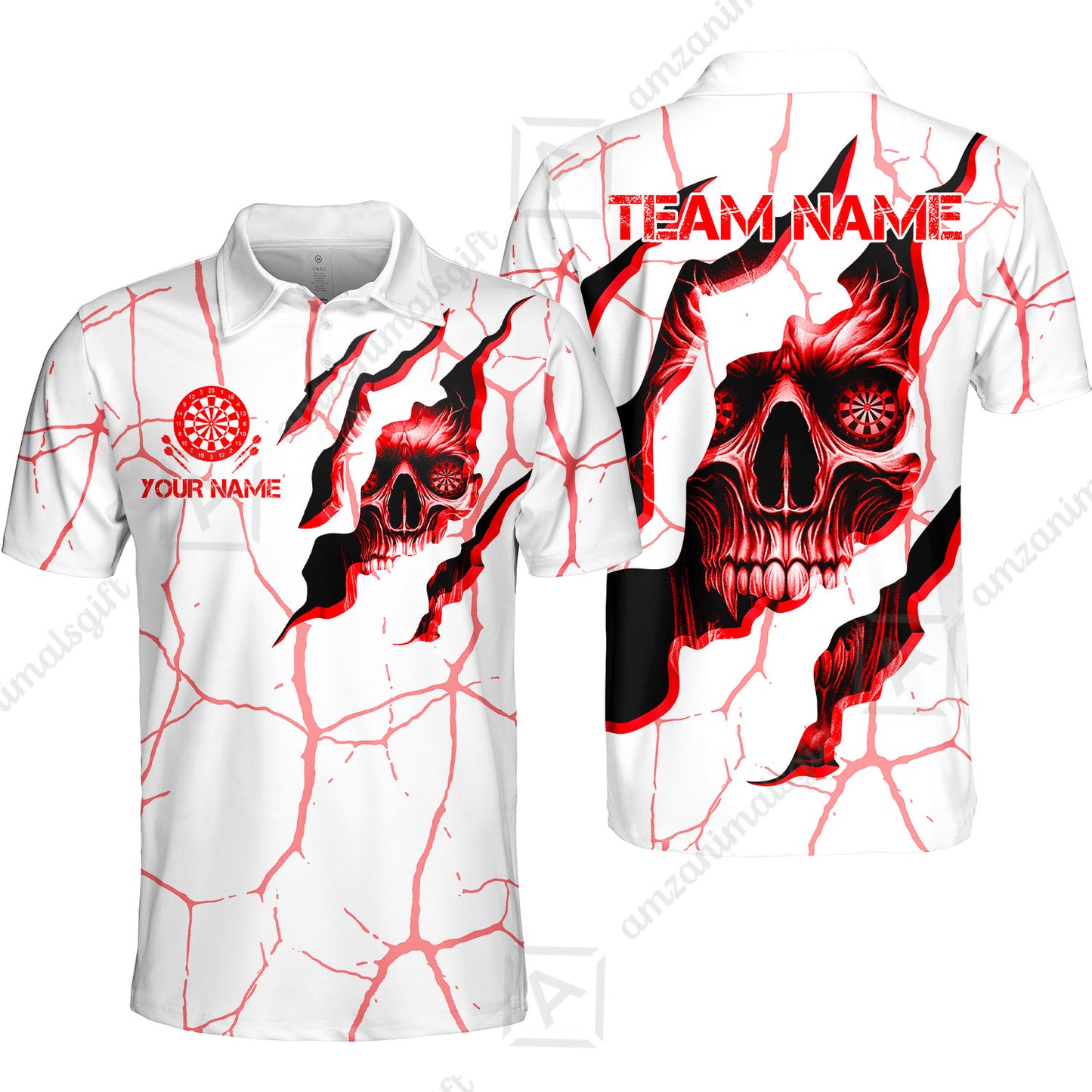 Customized Darts Polo Shirt, Torn-Up Skull Dartboard Eyes Darts Polo Shirt Team Style Jersey for Darts Players