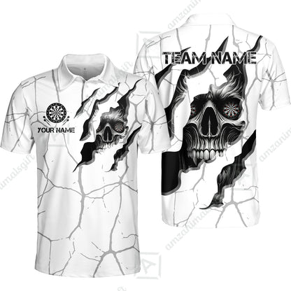 Customized Darts Polo Shirt, Torn-Up Skull Dartboard Eyes Darts Polo Shirt Team Style Jersey for Darts Players