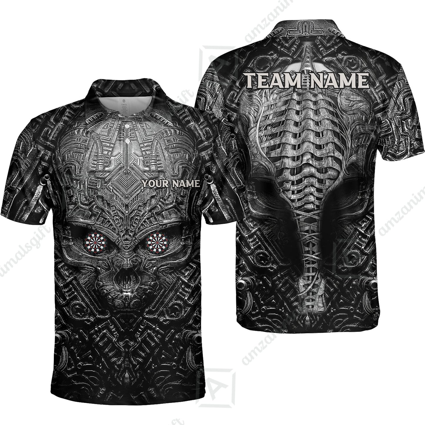 Personalized Darts Polo Shirt - Custom Name Metal Skull Dartboard - Skull And Darts Polo Shirt For Dart Team, Darts Lover