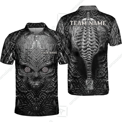 Personalized Darts Polo Shirt - Custom Name Metal Skull Dartboard - Skull And Darts Polo Shirt For Dart Team, Darts Lover