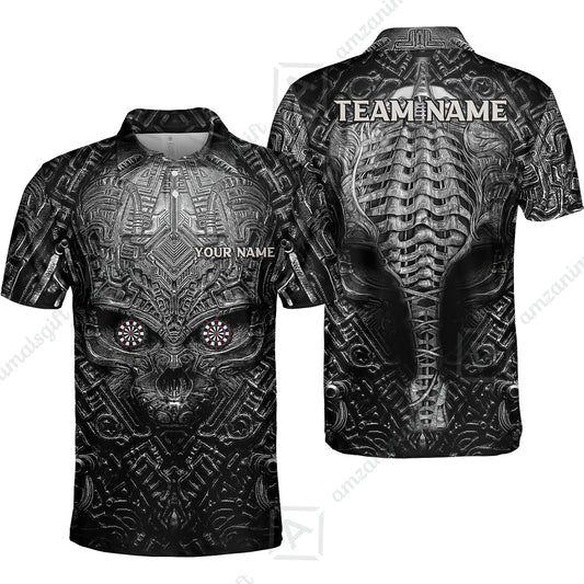 Personalized Darts Polo Shirt - Custom Name Metal Skull Dartboard - Skull And Darts Polo Shirt For Dart Team, Darts Lover